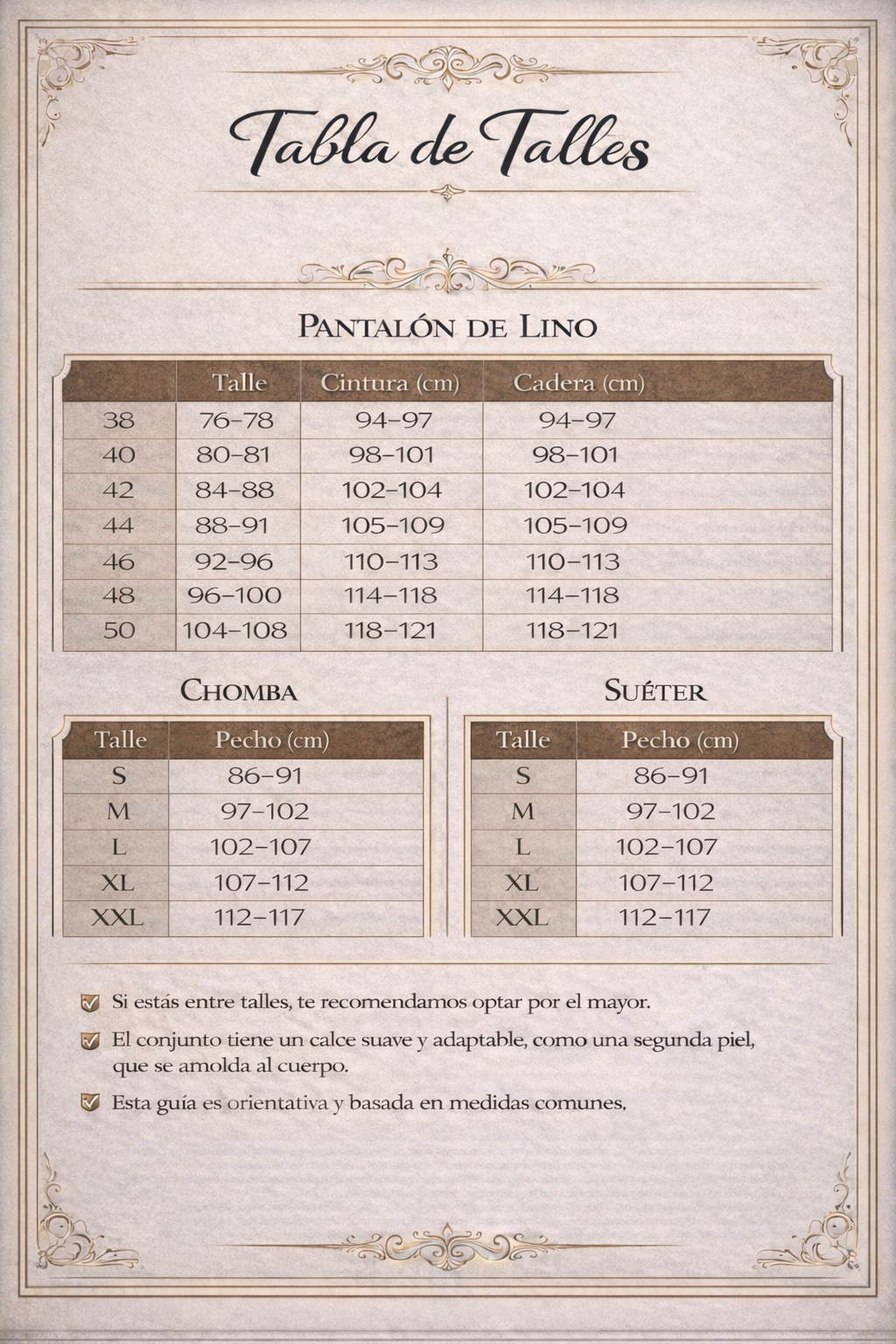 Tabla de talles MontClair Club